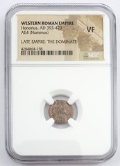NGC VF Roman AE4 of Honorius AD393- 423 NGC Ancients Certified VERY FINE Bronze