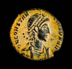 VERY RARE with LETTER C Constantius II, 348-351. Ae Restorer of Republic C