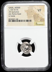 CELTIC GAUL, Aedui. 1st Century BC. Silver Quinarius, Horse, NGC VF