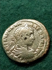 Roman Bronze Coin. SEVERUS ALEXANDER, COA,222-235 AD,Scales Scepter 24mm, 9.26gr