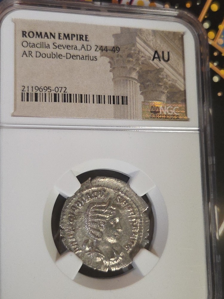 ROMAN.EMPIRE OTACILLIA SEVERA AR.DOUBLE DENARIUS SILVER NGC HIGH GRADE ANCIENT.
