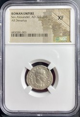 Emperor Severus Alexander 222-235 AD NGC Graded Ancient Silver Roman Denarius XF