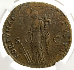 81-96 AD ROMAN EMPIRE DOMITIAN AE DUPONDIUS FORTUNA COIN NGC CHOICE VF ROME MINT