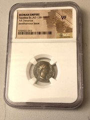 RARE ANCIENT COIN FAUSTINA SR AD 138-140/1 AR DENARIUS NGC VF