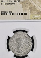 Roman Emperor Philip II 247AD-249AD Large Tetradrachm Provincial NGC Genuine