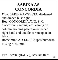 Sabina AE As Concordia Roman Empire 136-138 AD Scarce Posthumous Bronze Coin
