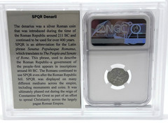 98-117 AD Roman Empire Trajan AR Denarius NGC F SPQR Collection Story Vault