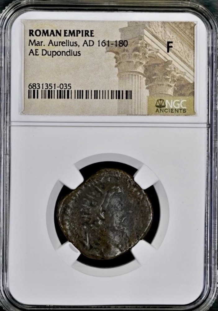 Emperor Marcus Aurelius Dupondius 161AD-180AD NGC Graded Ancient Roman Coin