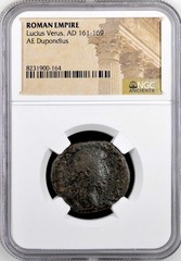 Emperor Lucius Verus 161-169AD NGC Genuine Roman Bronze Dupondius Coin Scarce