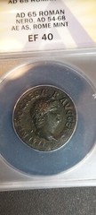 65 A.D. NERO ROMAN EMPEROR ANACS EXTRA FINE 40. VERY NICE COIN!!!! AUTHETICATED!
