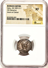 209-211 AD Geta As Caesar Ancient Roman Silver Denarius Coin Rome Mint NGC XF