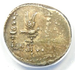 Marc Antony AR Denarius Silver Galley Legion XX 32 BC. Certified ANACS XF40 (EF)