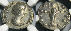 Roman Coin Faustina 138-141 Silver Denarius NGC Choice VF