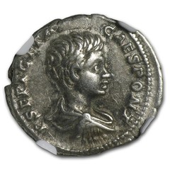 Roman AR Denarius Emperor Geta Ch-VF NGC (209-211 AD)