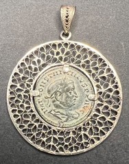 ANCIENT ROMAN COIN SILVER PENDANT – CONSTANTINE – 309-310 AD. – NICE GIFT!