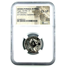 ARABIA PETRAEA, BOSTRA Trajan, AD 98-117 AR Tridrachm – NGC Ch VF