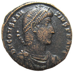 CONSTANTIUS II 337-361 AD. AE CENTENIONALIS. SOLDIER SPEARING HORSEMAN. ANTIOCH.