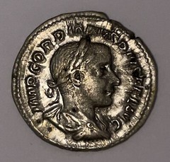 EMPIRE Gordian III w/ Spear Silver Jupiter Zeus Denarius Roman Ancient Coin D236