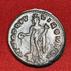 Roman Bronze Coin — Maximinus Follis 286-305 A.D. Rev Genius Red Brown Patina