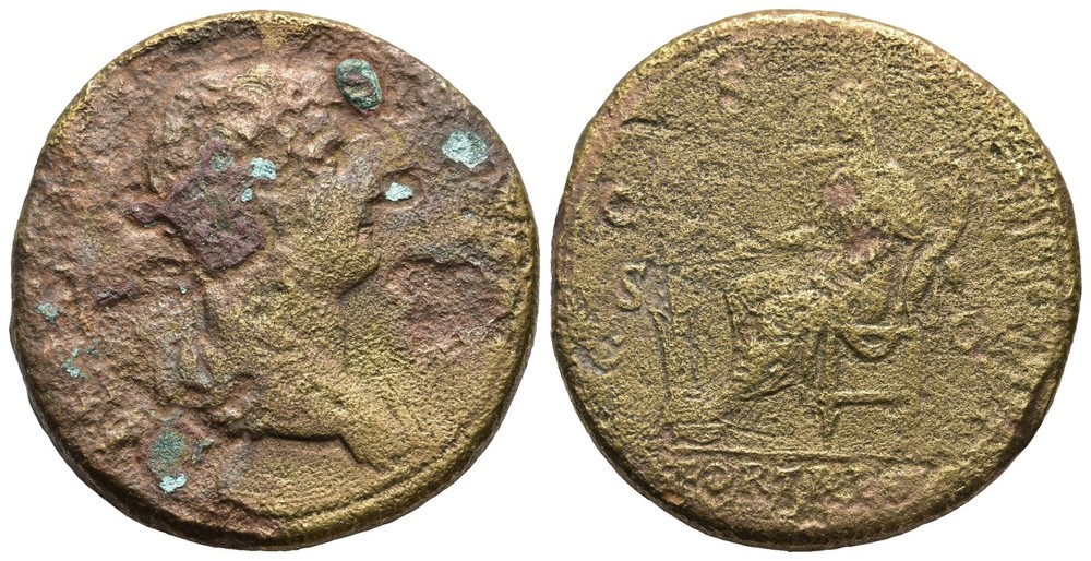 Roman Bronze Sestertius – Rome 128-129 AD – HADRIAN – Fortuna