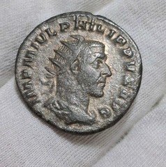 Ancient Roman Silver Antoninianus – Emperor Philip I 245 AD – Curule Chair