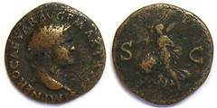 54-68 AD Roman Nero Victory Flying (66 AD) Lyon Mint AE As Bronze