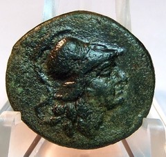 PAMPHYLIA, SIDE. 2nd-1st C. BCE, DRACHM, COUNTERMARK. EMERALD GREEN PATINA.