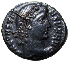 CONSTANS, 337-350 AD. AE SMALL FOLLIS. CYZICUS MINT. WREATH REVERSE.