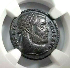 Licinius I Roman Empire Reduced Nummus AE3 NGC AU Ancient Bold Strike Wreath
