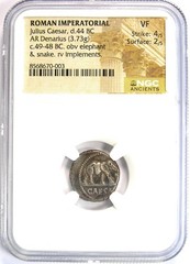 Julius Caesar AR Denarius Silver Elephant Roman Coin 49 BC – Certified NGC VF