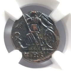 Constantinian Roman Empire Nummus NGC AU Constantinopolis Nike Victory on Prow