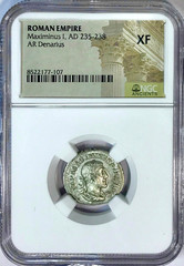 235-238 AD Maximinus I Ancient Roman Silver Denarius Coin NGC XF Extremely Fine