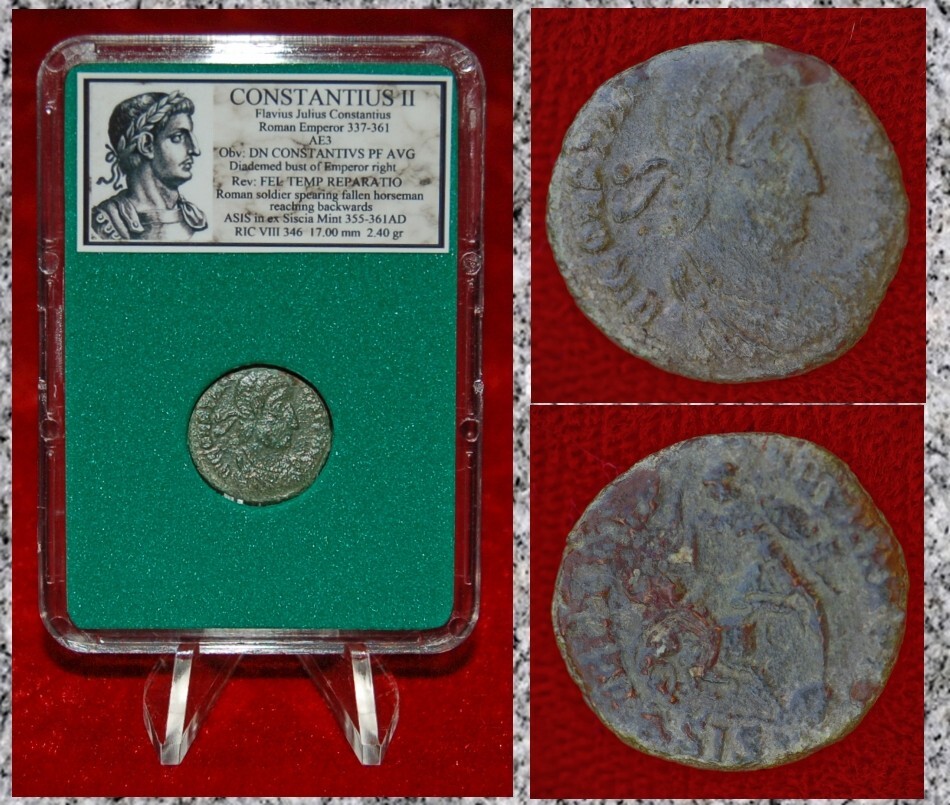 Ancient Roman Empire Coin CONSTANTIUS II Roman Soldier Spearing Fallen Horseman