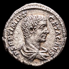 *Lucernae* Geta Caesar Denarius MINERVA PACIFERA / COS Rome 205-208 A.D.