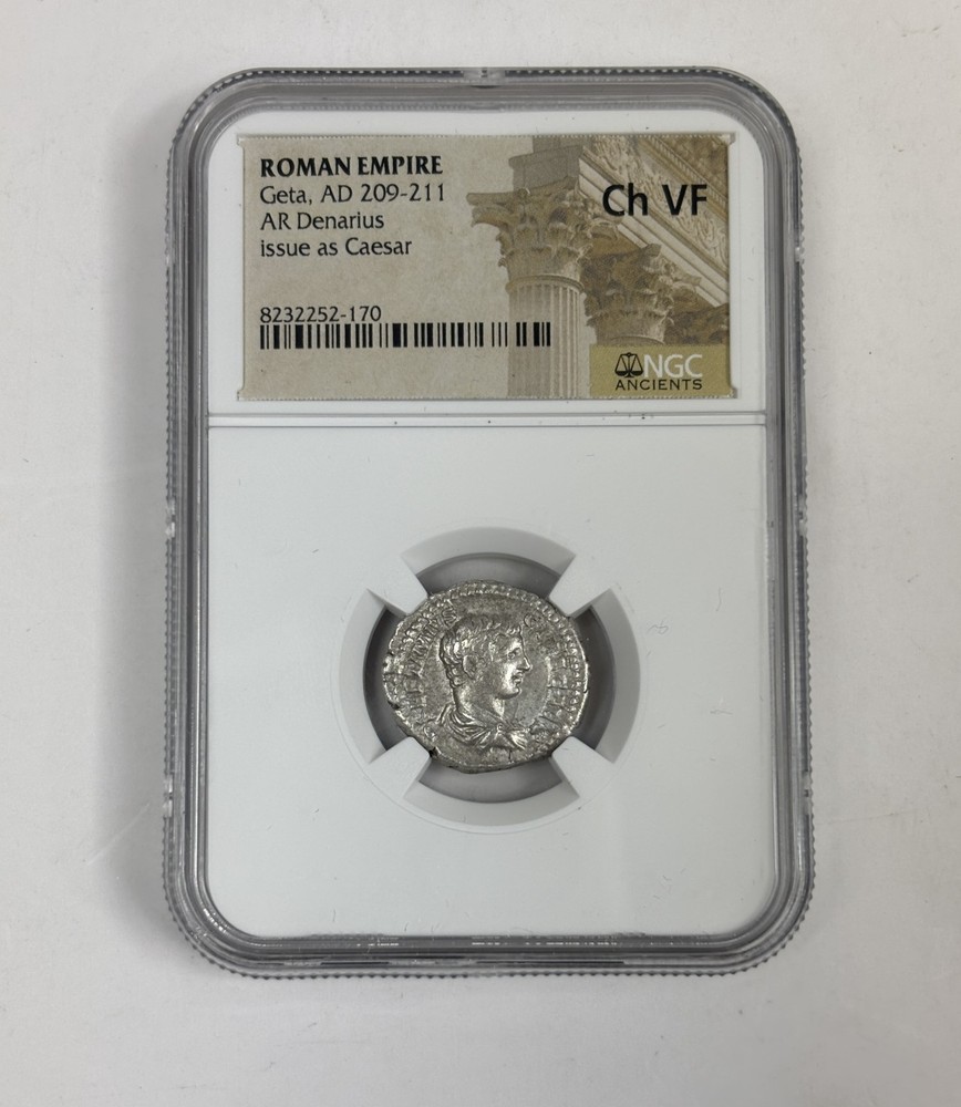 Geta Silver Denarius NGC Ch VF Certified Ancient Roman Coin AD 209-211 Slab