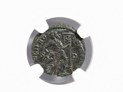 Gratian Western Roman Empire 367-383 NGC AU Nummus AE3 Captive Soldier Chi Rho