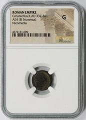 Ancient Roman Empire Constantius II AD 337-361 AE4 (Bi Nummus) G NGC Nicomedia