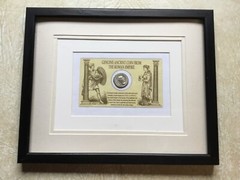 RARE FRAMED WOOD MATTED SILVER ROMAN EMPEROR CARACALLA 211-217 COIN BLACK CAESAR