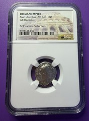Marcus Aurelius AR Silver Denarius NGC Colosseum Collection Ancient Roman Coin
