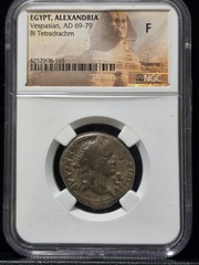 Vespasian Egypt Alexandria Billon Large Tetradrachm NGC F Sphinx Label