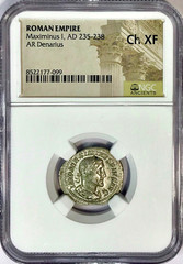 235-238 AD Maximinus I Ancient Roman Silver Denarius Coin NGC Choice XF