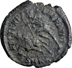 Constantius II AE Follis Cyzicus Fallen Horseman SMKA RIC 104 Good VF Green Pati