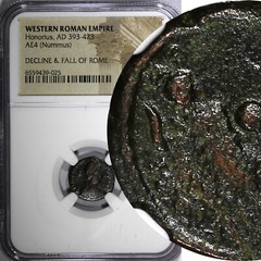 WESTERN ROMAN Honorius AD 393-423 AE4 Nummus /Rev. two emperors NGC (025)