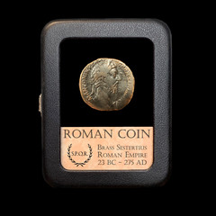 RARE Roman Empire Coin Brass Sestertius – With Display Case