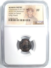 Constantine II Roman Empire BI Nummus AE3/4 NGC XF Ancient Epfig Hoard Pedigree