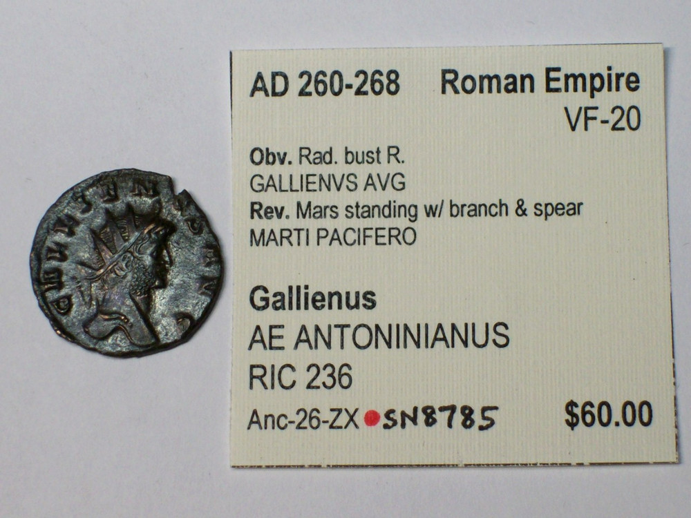 AD 260-268 Roman Empire Gallienus AE ANTONINIANUS RIC 236 VF SN8785
