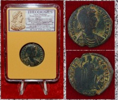 Ancient Roman Empire Coin Of THEODOSIUS Emperor On Prow With Captive
