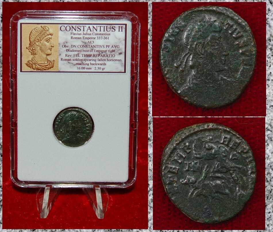 Ancient Roman Empire Coin CONSTANTIUS II Roman Soldier Spearing Fallen Horseman