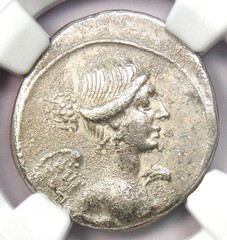 Augustus AR Denarius Silver Octavian Roman Coin 30 BC. Certified NGC Choice Fine