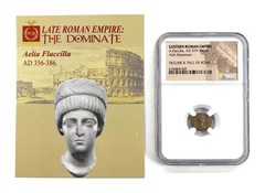 AD 379-386/8 AE4 (Nummus) – Aelia Flaccilla, Fall of Rome Ancient Coin – NGC